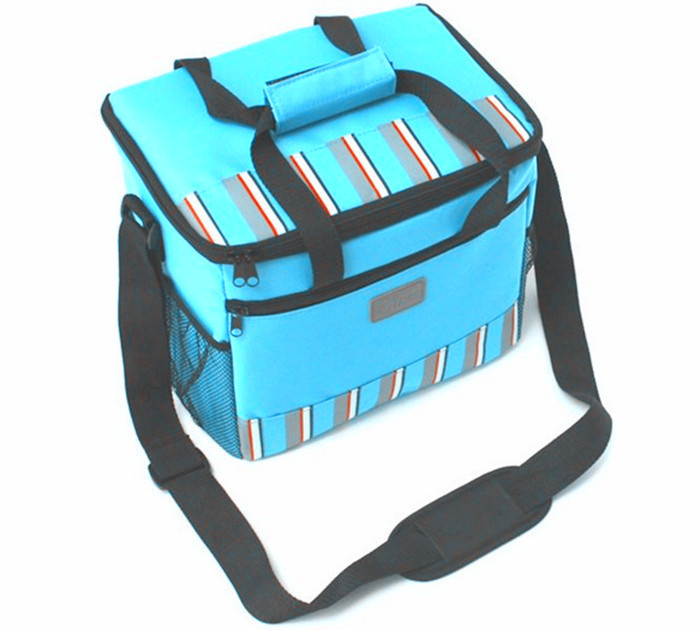 600D البوليستر شرائط معزول نزهة حقيبة مع حمل مقبض، الأزرق / الأخضر